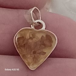 Vtg.Sterling Silver LUCITE Dried FLOWERS HEART PENDANT