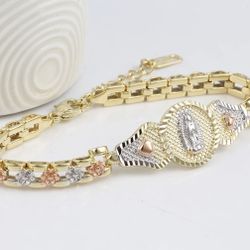 Three-Tone Gold Plated Religious Bracelet 