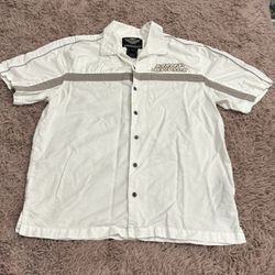 Harley Davidson Men White Short Sleeve Button Shirt