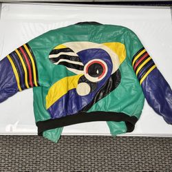Mens Tonio By Collezione PATCHWORK Bomber Leather Jacke-vintage XL
