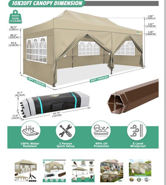 COBIZI 10x20 Pop Up Canopy Tent Heavy Duty with 6 Removable Sidewalls, Commercial Heavy Duty Pop Up Tent for Parties All Weather Waterproof and UV 50+