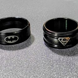 Superman & Batman Ring Simple, Stainless Steel Superman Size 8 & Batman Size 9 