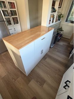 White Kitchen Island Cabinet with Butcher Block