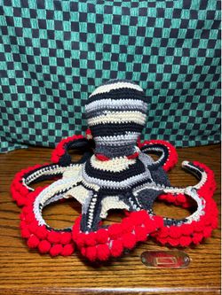 Handmade Multicolored Black White Red Crocheted Octopus Stuffed animal LAYAWAY AVAILABLE