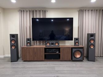 Complete 5.1.2 home theater. Dolby atmos with 8k Denon receiver