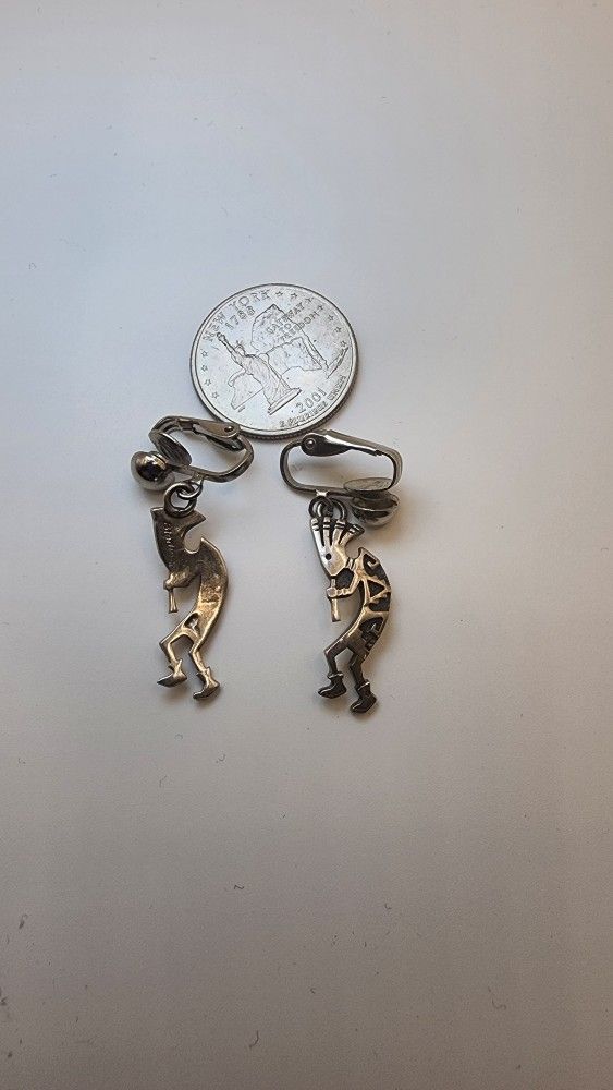 Sterling silver Kokopelli clip on earrings