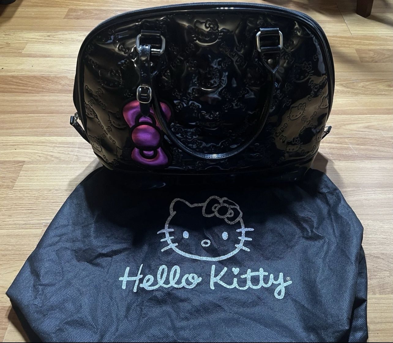 Loungefly Hello Kitty Purse Black Metallic Tote Bag Sanrio 2010 Vinyl