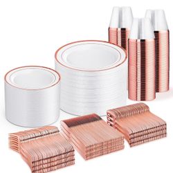 New 600 PCS Rose Gold Disposable Dinnerware Set for 100 Guests,