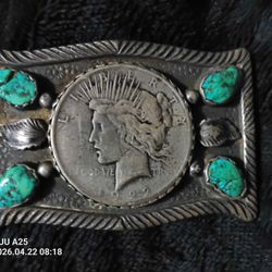 Native American Belt Buckle With 1922 Silver Dollar 