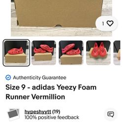 Size 8 adidas Yeezy Foam Runner Vermillion and Size 7.5 adidas Yeezy Boost 350 V2 CMPCT Slate Red 
