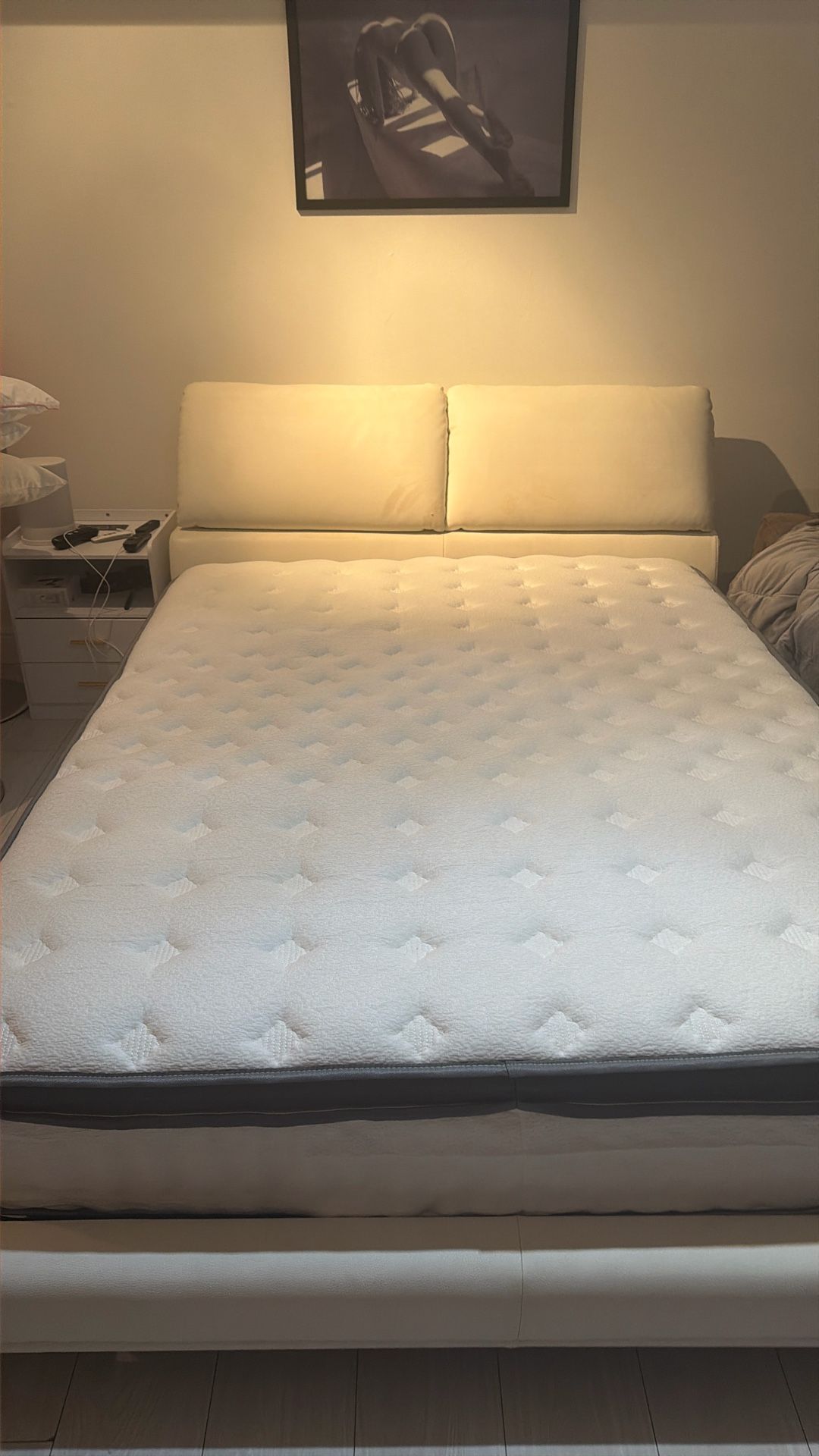 Queen Side White Leather Bed