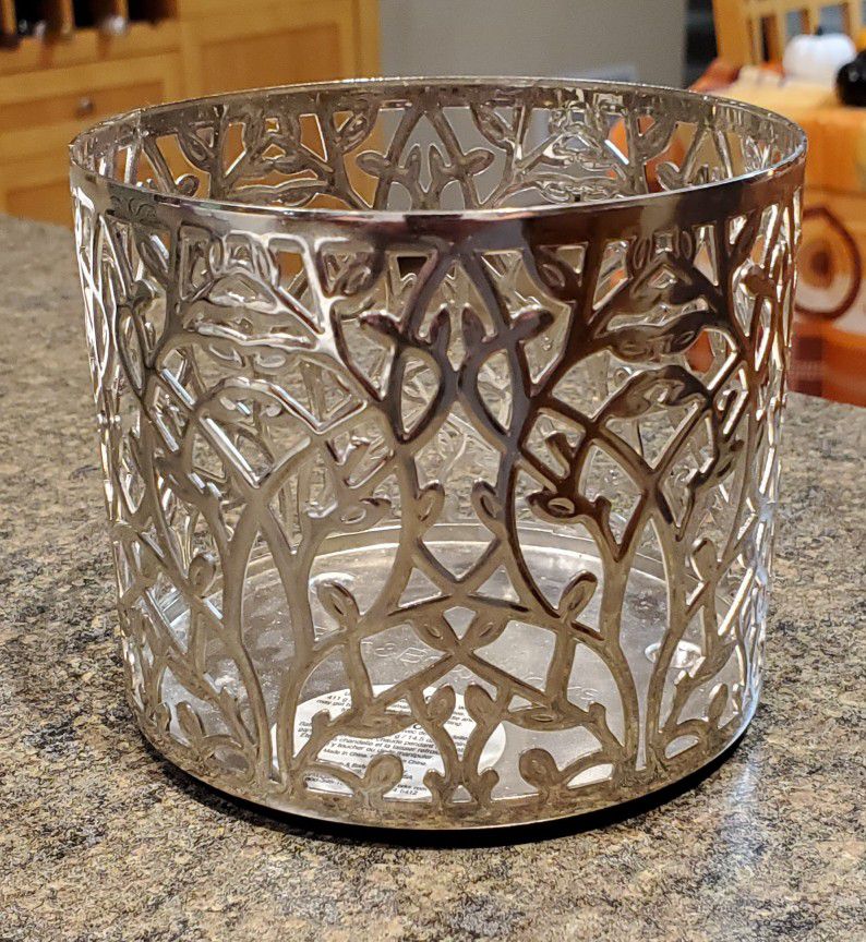 Bath & Body Works Silver Leaves & Branches 3-Wick Candle Holder