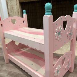Wooden Doll Bunk Bed Toy Girl Pink 
