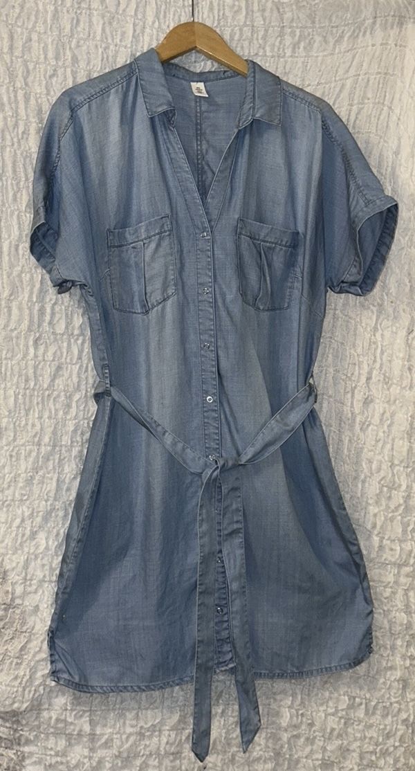 & Denim: Snap Front Denim Look Knee Length Dress, Short Sleeves, Size: 10