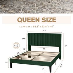 Velvet Upholstery Bed - Queen Size