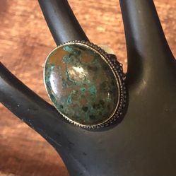 Handcrated Silver & Chrysacola Ring In Balinese Setting 