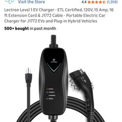 Lectron Level 1 EV Charger - ETL Certified, 120V, 15 Amp, 16 ft Extension Cord & J1772 Cable - Portable Electric Car Charger for J1772 EVs and Plug-in