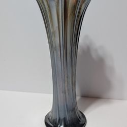 Vintage 10" Iridescent Fluted Glass Vase with Ruffled Rim Elegant Decor

