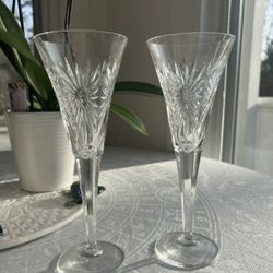 Set of 2 Vintage Waterford Millennium Health Cut Crystal Champagne Flutes — Like New 