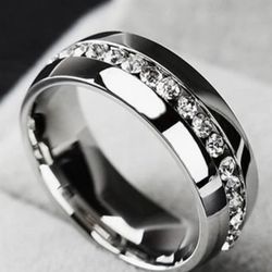 6mm Stainless Steel SILVER Wedding Band Engagement Ring Diamond Simulated Stones CZ Unisex