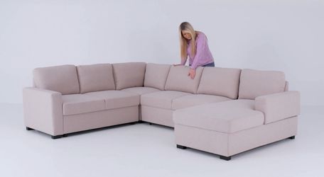 Used Beige Couch - Ketterman Upholstered U-Shaped Sectional Left Hand Facing