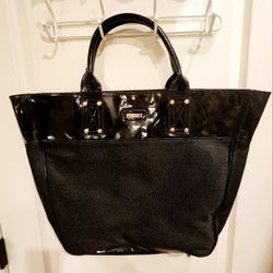 Versace Parfums Black Patent & Canvas Tote Bag 