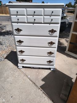 Solid wood vintage freshly sanded and painted five-drawer dresser stand
