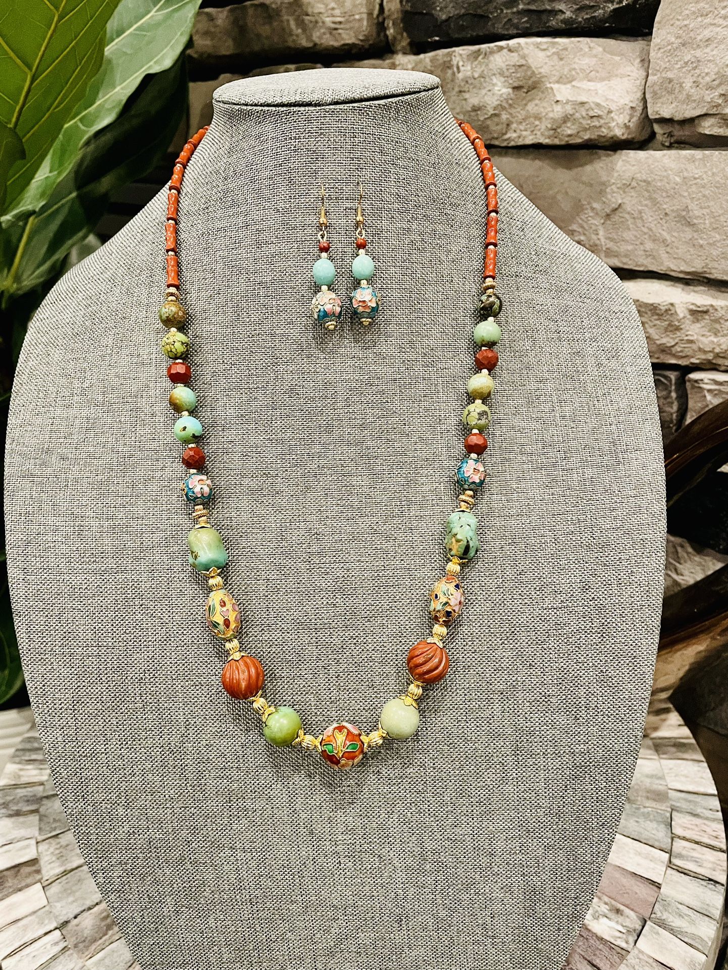 Jasper And Turquoise Necklace And Earrings Set