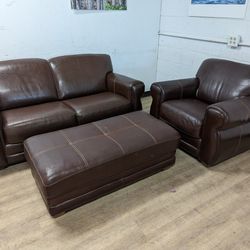 Brown Leather Loveseat, Chair, And Ottoman Set ~Free Delivery!~