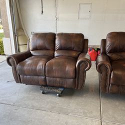 Leather Brown Sofa And Loveseat