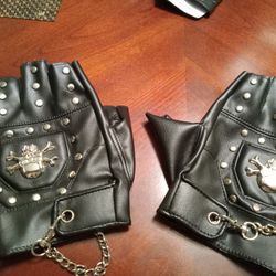Two Pair Of Punk Biker Faux Leather Gloves