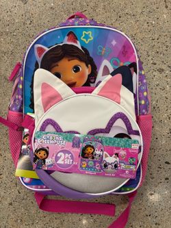 Gabby’s Dollhouse Kids Backpack & Lunch Bag 2-Piece Set – Purple/Pink