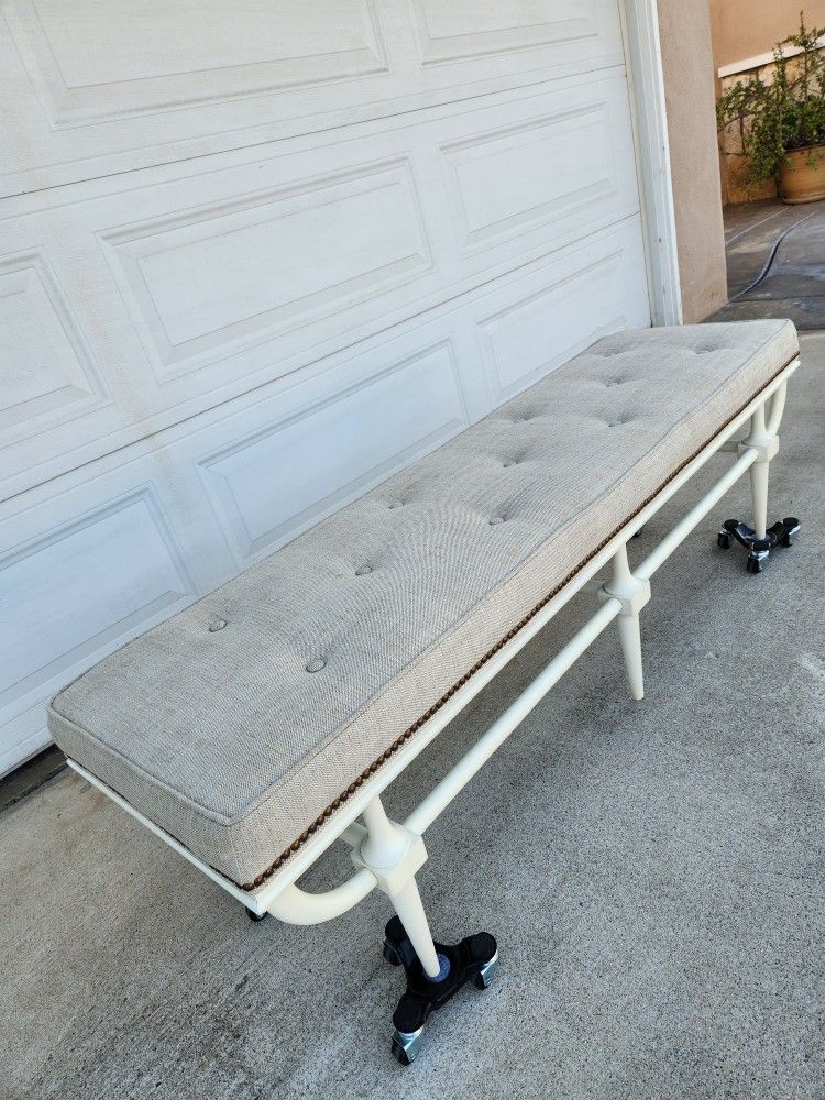 Vintage White Tuffed Bench!