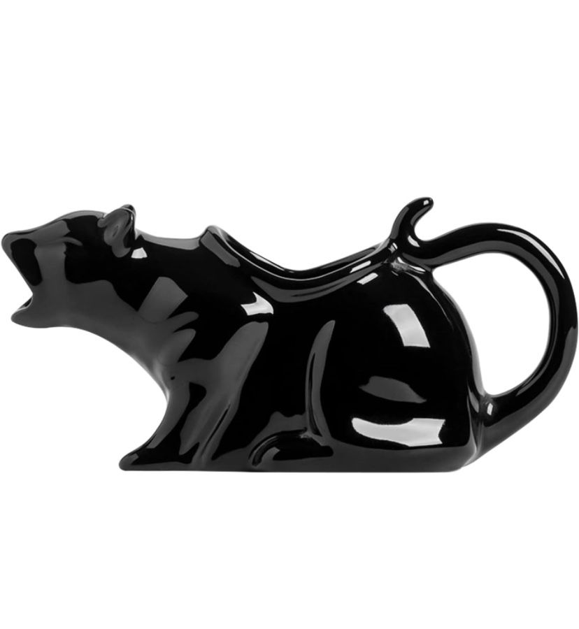 Puking Cat Gravy Boat, 8.5 Oz Ceramic Sauce Boat for Gravy, Warming Sauces, Salad Dressings, Milk, Novelty Cat Gift for Animal Lovers(Black)@Y3-252