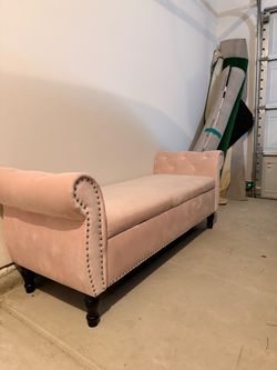 Pink Velvet Storage Bench / Ottoman