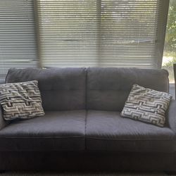 Grey Couch With 2 Throw Pillows