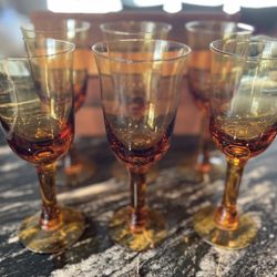 Vintage Amber Wine Glass - Set Of 6