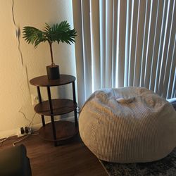 Bean Bag Chair + 3-Tier Side Table Bundle – Like New + FREE "Tree of Life" Decor