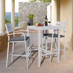 New Heavy Duty Soleil Jardin Aluminum Outdoor Bar Set, 3-Piece Bar Height Table and Chairs Set, Counter Height Bar Stools with Cushions and Slatted Hi
