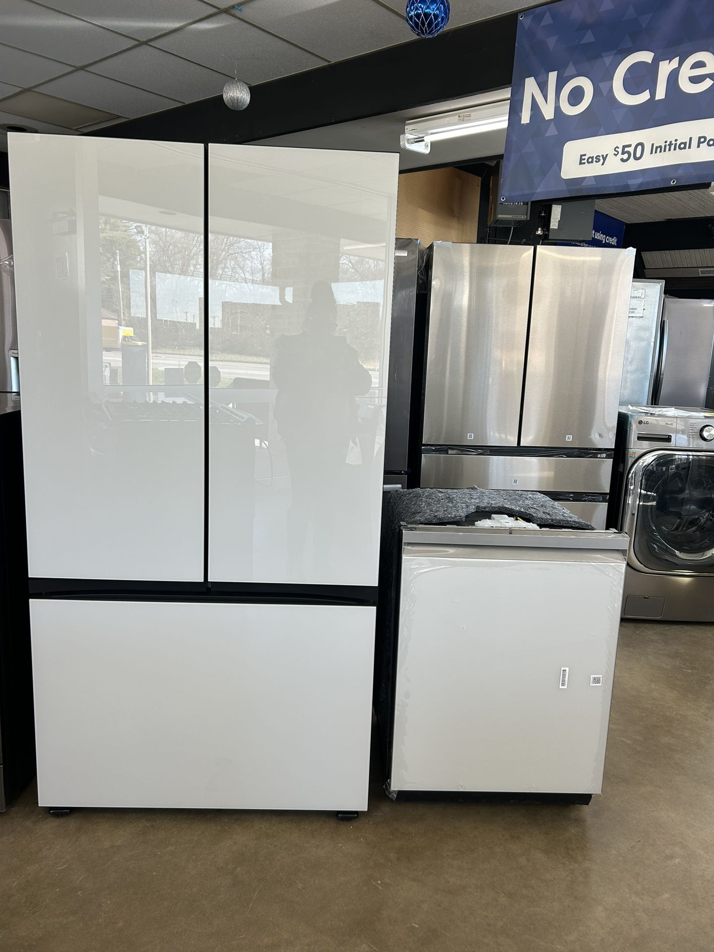 Bespoke 30 cu. ft. 3-Door French Door Smart Refrigerator and Bespoke 24” Dishwasher All White Glass