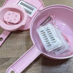 NEW 7-in-1 Multipurpose Pink Mandoline Slicer; Food Chopper; Vegetable Cutter