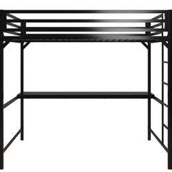 Metal Full Loft Bed With Desk , Black