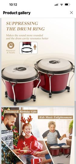 Bongo Drums 6” and 7” Congas Drums for Kids Adults Beginners Professional Wood Percussion Instrument with Bag and Tuning Wrench, Red