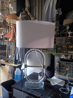 Lucite Ring Table Lamp with White oval Shade