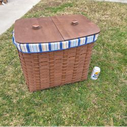 XL Longaberger basket wicker rattan laundry hamper basket 2 sides home decor decoration