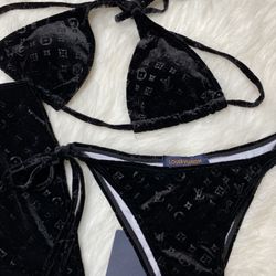 Black LV Monogram 3 Piece Bikini