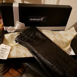 Warmen Women's Black Leather Gloves (L003NR1) Size Small 6.5, 6 1/2