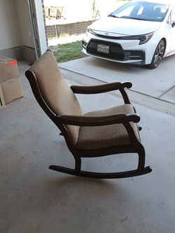 Brown Upholstered Wooden Rocking Chair