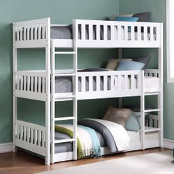 Triple Bunk Bed, Fits  3 Or 4 Kids. Price Includes Mattresses 