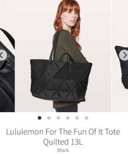 Lululemon “For The Fun Of It” Tote Bag Quilted Large 13L, Water Bottle & Laptop Pockets